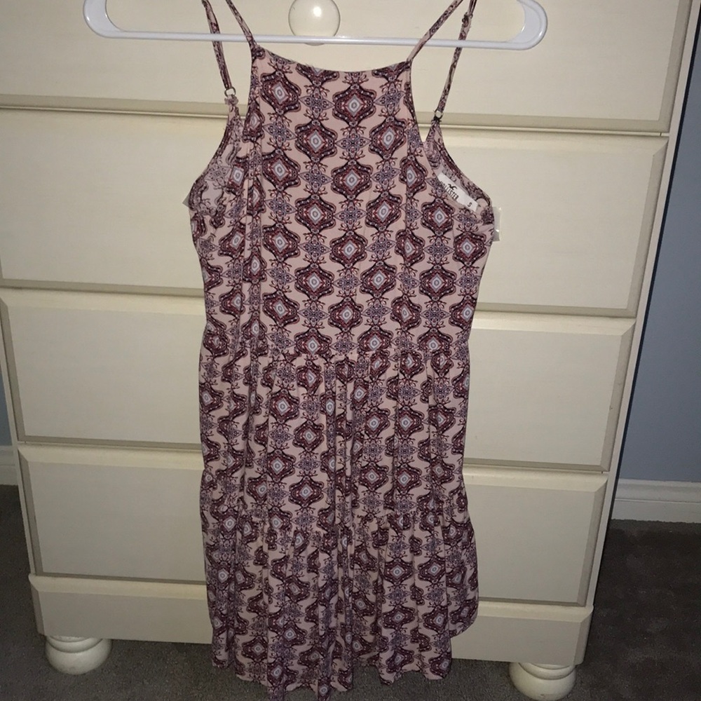 Pink patterned halter style dress